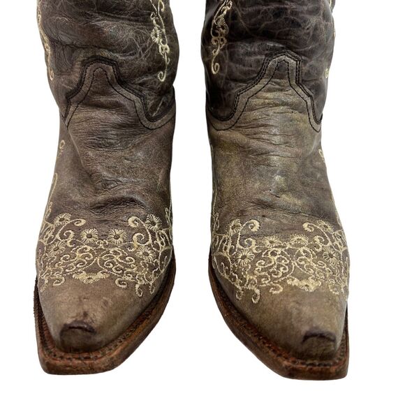 Corral Wedding Big Floral Embroidered Snip Toe Boots Brown/Bone Size 9.5 - Picture 3 of 16